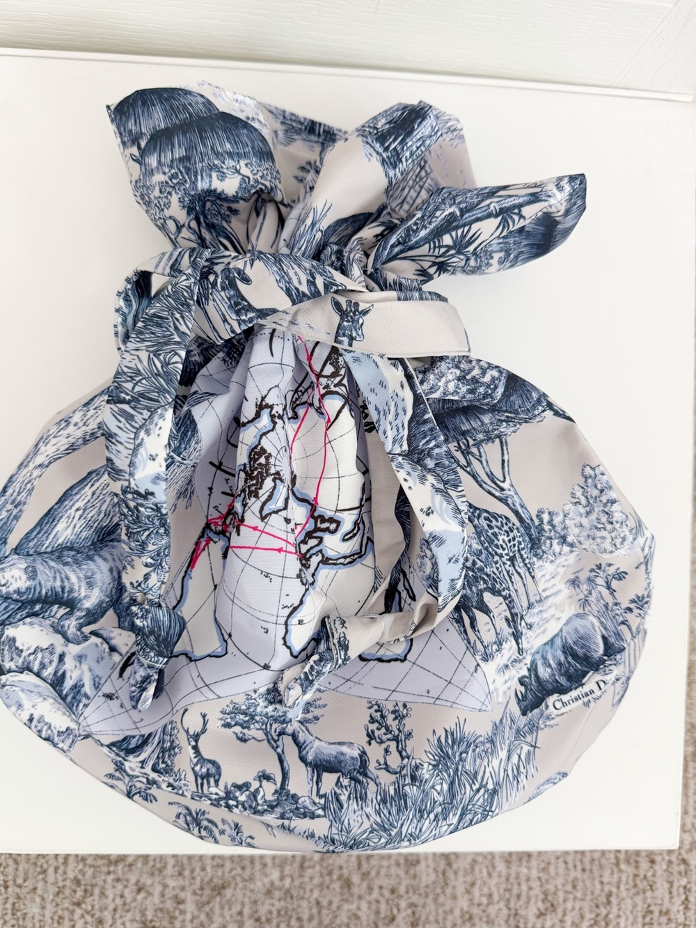 Dior Blue & White Toile Drawstring Satchel